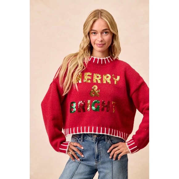 BiBi Christmas Theme Sequin Lattering Sweater NWT - Picture 7 of 16